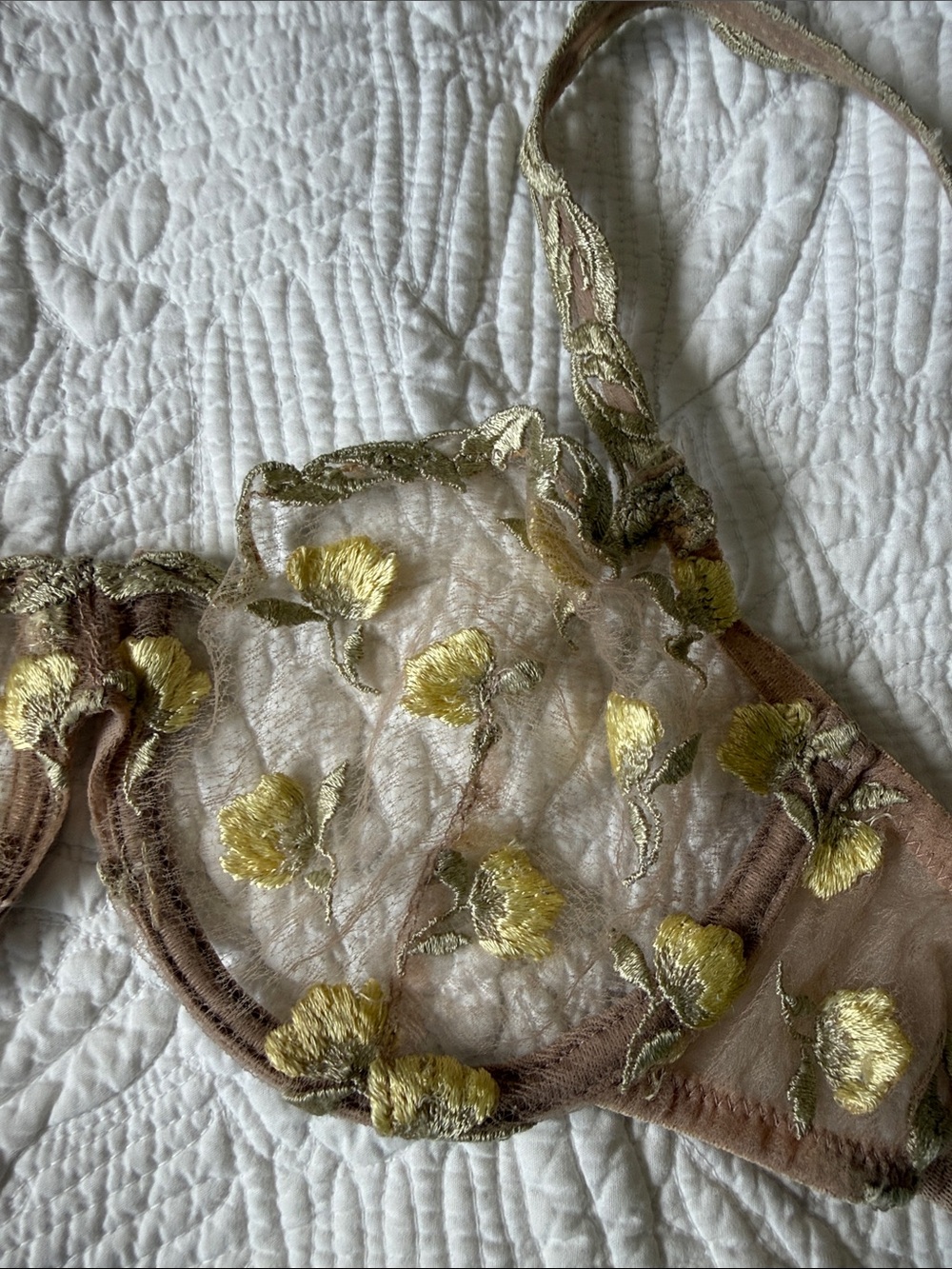 Parisa Nude Lace Bra & panty lingerie set with yellow embroider flowers nwt - Picture 15 of 16